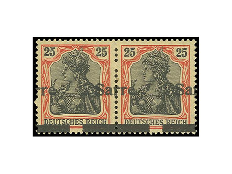 25 Pfg. im waagerechten Paar mit seitlicher Aufdruckverschiebung ( a cheval ), u.a. signier Burger BPP ( Mi.1200.-)