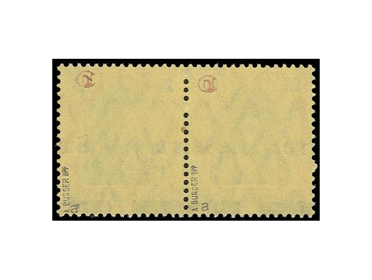 25 Pfg. im waagerechten Paar mit seitlicher Aufdruckverschiebung ( a cheval ), u.a. signier Burger BPP ( Mi.1200.-)