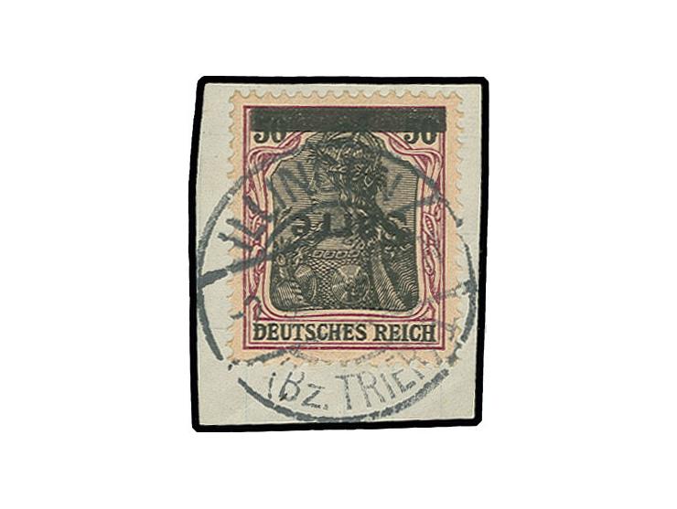 50 Pfg., Aufdruck kopfstehend, sauber gestempelt auf Briefstück, signiert Dr. Dub, Fotoattest Braun BPP ( Mi. 900.-)