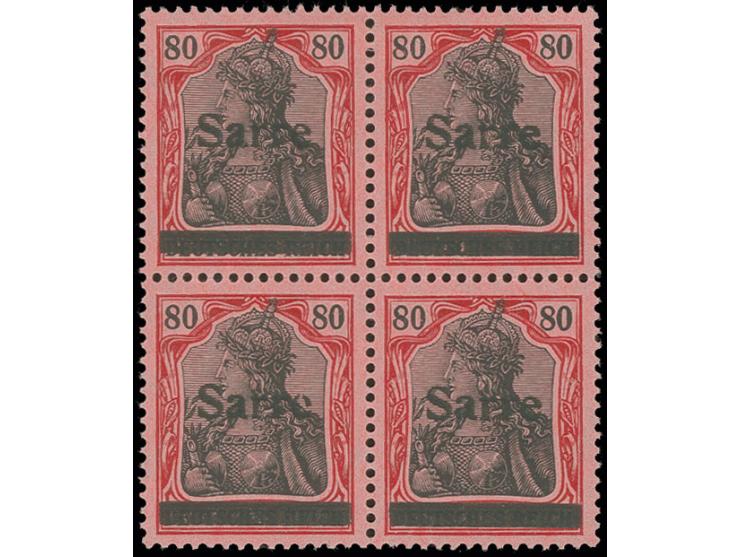 80 Pfg. im Viererblock mit Aufdruckfehler K II unten links, untere beiden Marken postfrisch, obere beide ungebraucht, signier