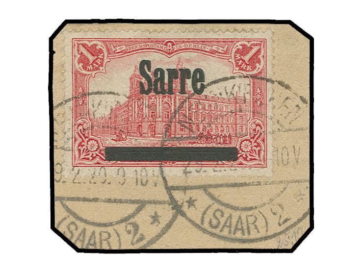 1 M., doppelter Aufdruck, mit Stempel von Neunkirchen auf Briefstück,sign. Dr. Dub u. a. (Mi.1800.-)
