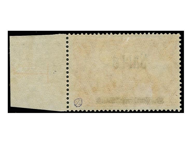 Zähnung 25:17: 1 M., rechtes Randstück, ungebraucht, sign. Dr. Dub, Attest F.Feldman (Mi.1300.-)