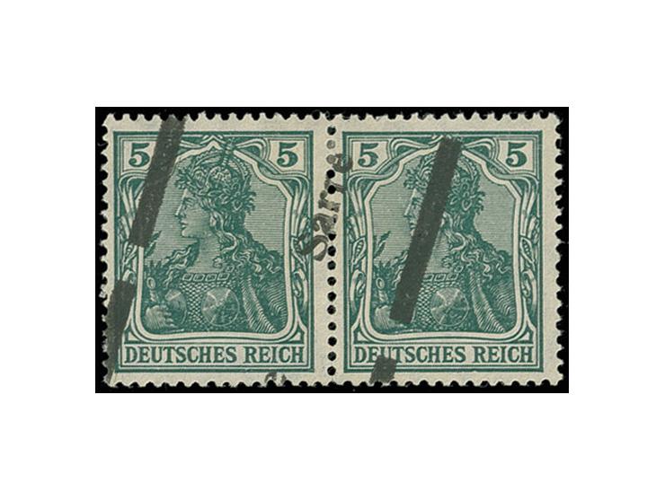 5 Pfg., waagerechtes Paar mit Aufdruck diagonal, leichte waagerechte Bugspur, u.a. signiert Burger BPP und Dr. Dub (Mi. 1000.