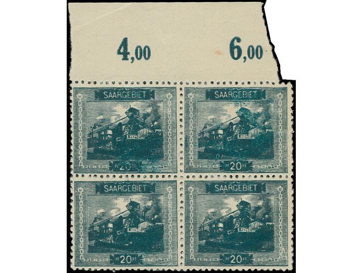 20 Pfg. mit Druck auf der Gummiseite und zusätzlich Rahmen rückseitig, Viererblock vom Oberrand, postfrisch mit Falzspur im R