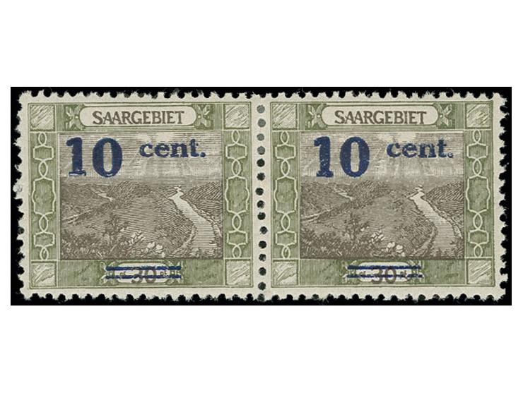 10 C.a. 30 pfg. grünoliv im waagerechten Paar, ungebraucht, sign. Belleville (Mi. 600,00)