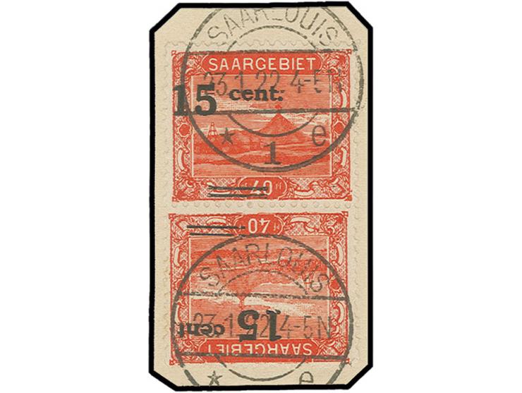 15 C. a. 40 Pfg. im senkrechten Kehrdruck, sauber gestempelt auf Briefstück (Mi. 500,00)