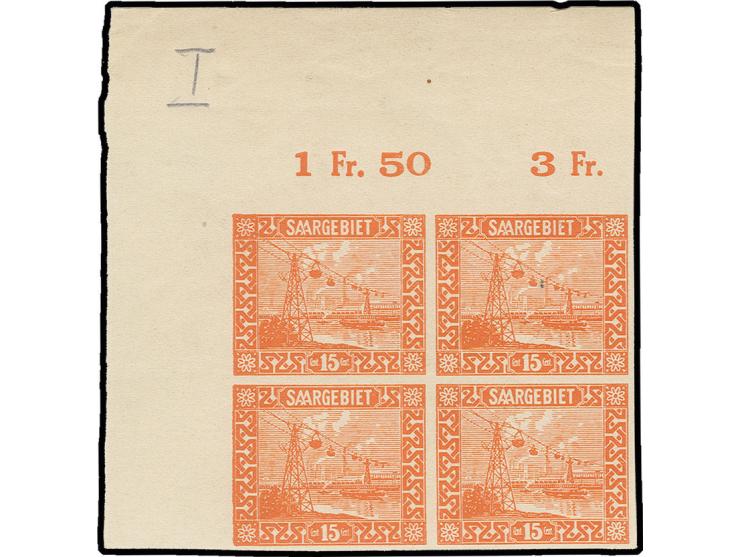  1923, Landschaftsbilder 15 C. im ungezähnten Viererblock aus der linken oberen Bogenecke, postfrisch, Kabinett, Befund Ney B