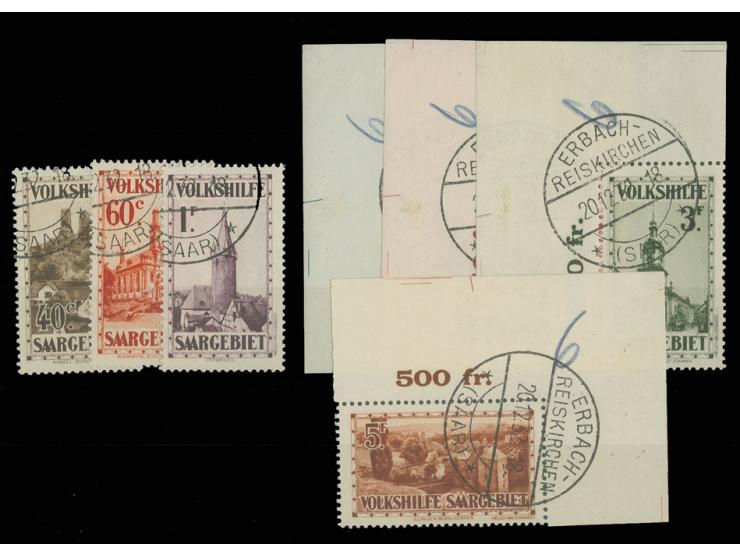 1932,  Volkshilfe 40 C.-5 Fr. kpl. sauber gestempelt, 1,50-5 Fr. aus der Bogenecke, Kabinett, Fotoattest Geigle BPP
