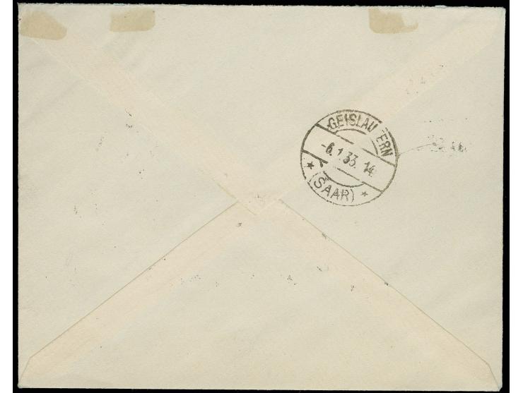 40 C. - 5 Fr. kpl. auf R-Brief von "VONDERHEYDT 5.1.33" nach Geislautern mit Ankunftsstempel