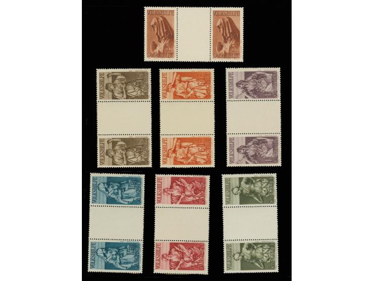 1934, Volkshilfe 40 C.-5 Fr. in waagerechten Zwischenstegpaare, postfrisch, 1.50 Fr. mit kleiner Haftstelle im Steg, sonst ei