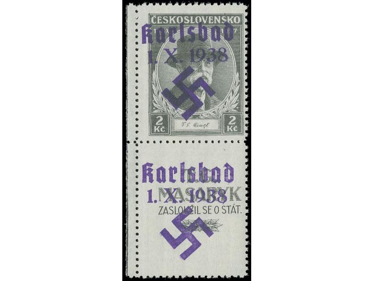 Masaryk Trauer 2 Kc. mit überdrucktem Zierfeld unten und linkem Bogenrand, sauber ungebraucht in frischer und einwandfreier E