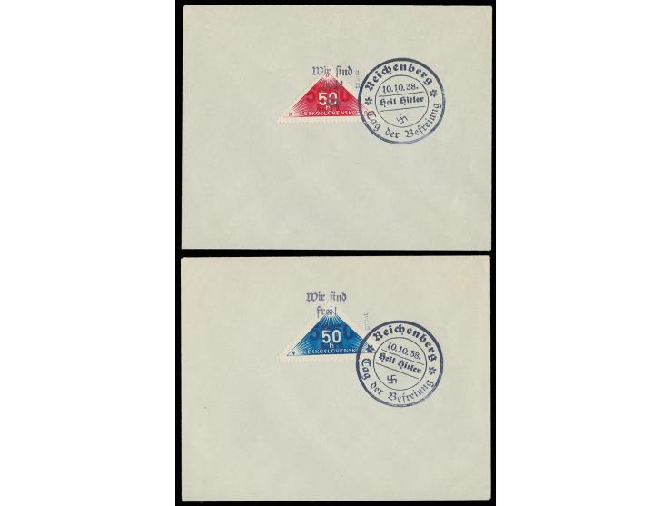 1938, Zeitungsmarken 50 H., beide Werte gezähnt 13 3/4: 13½:13 3/4, jeweils mit auf die Unterlage übergehendem Handstempel au