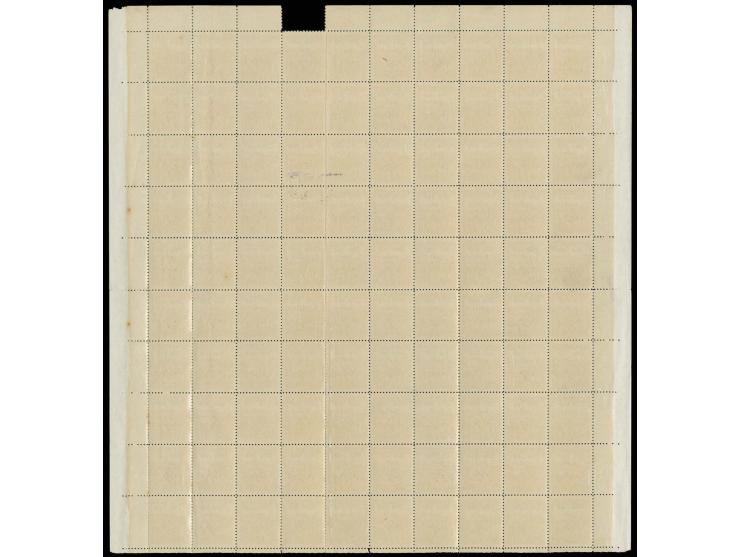 1938, 3 Kc. im vollständigen Bogen von 100 Werten (oben ein Randstück fehlend) mit seitenverkehrtem Hakenkreuz auf Feld 91 so
