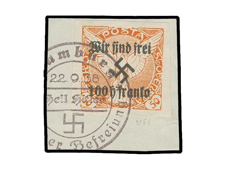 Zeitungsmarke 100 H. auf 50 H. orange, sauber gestempelt auf Briefstück, Fotoattest Brunel