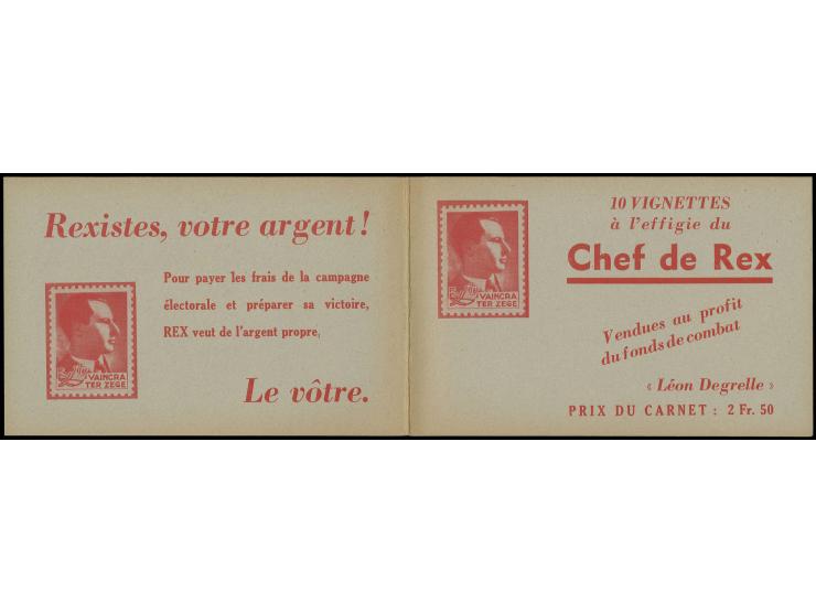 Markenheftchen "Chef de Rex" mit 10 Vignetten Leon Degrelle, postfrisch, Kabinett, selten