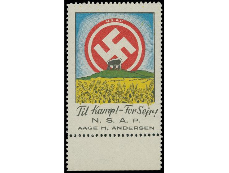1944, farbige N.S.A.P.-Vignette "Til Kamp" mit Unterrand, postfrisch, Pracht