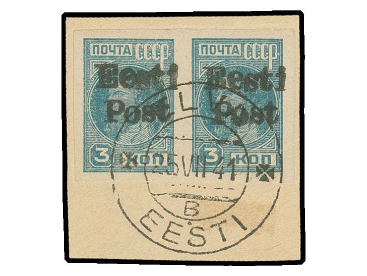 3 K. im waagerechten Paar mit Stempel "ELVA B 25 VII 41" auf kleinem Briefstück, Kabinett, Fotoattestkopie Krischke BPP