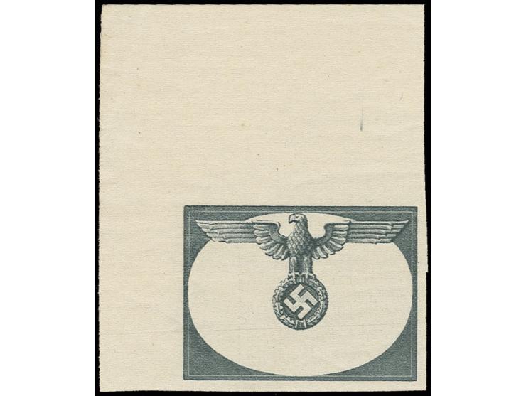 DIENSTMARKEN: 1940:, (1Zl.) als ungezähnter Phasendruck in dunkelgrau ohne Hinterdruck und Beschriftung aus der linken oberen