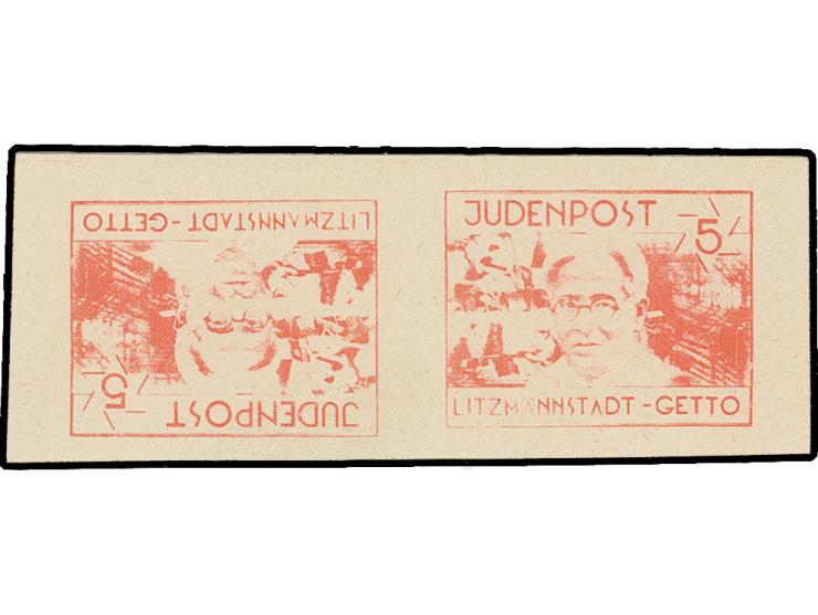 LITZMANNSTADT: 1944, 5 Pfg. zinnober im waagerechten Kehrdruckpaar, ohne Gummi wie verausgabt, Kabinett