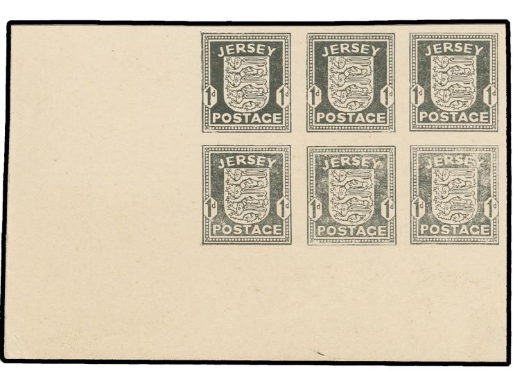1941, Probeabzug: 1 P. schwarz  ungummiert auf Kartonpapier im 6er-Block aus der linken unteren Bogenecke, Kabinett, selten, 