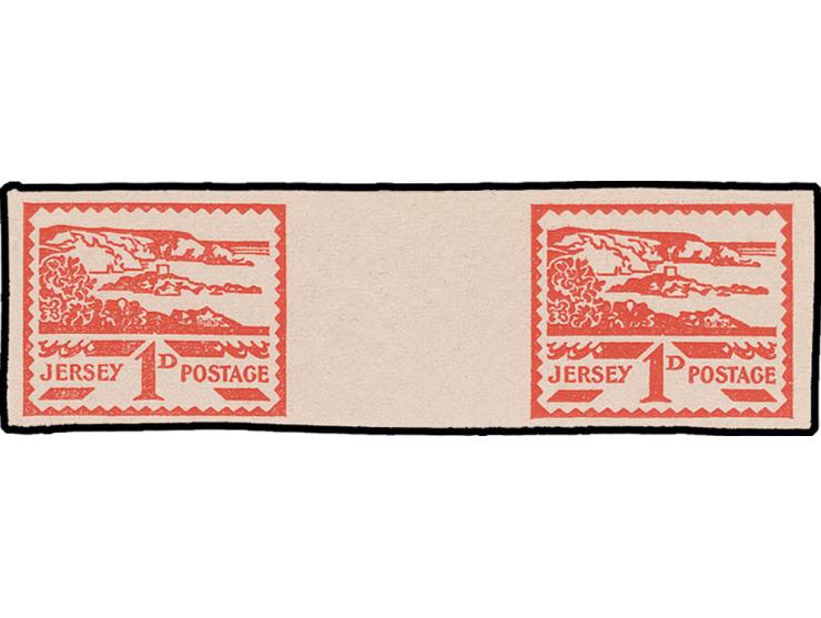 1943, 1 P. rot im waagerechten Zwischenstegpaar, ungezähnt, postfrisch, unsigniert, Kabinett, sehr selten, Kopie Attest M. Wi