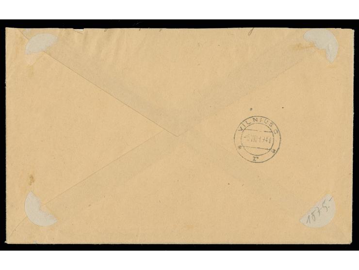 5 K.-1 Rbl. kpl. mit Stempel "VILNIUS -9.8.41" auf philatelistischem R-Umschlag , 80 K. mit Aufdruckfehler "weiter Abstand zw