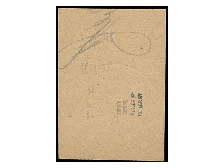 30 K. blau mit kopfstehendem Aufdruck mit Stempel "ALSEDZIAI 14 8 41" auf kleinem Briefstück, Kabinett, eine sehr selte Marke