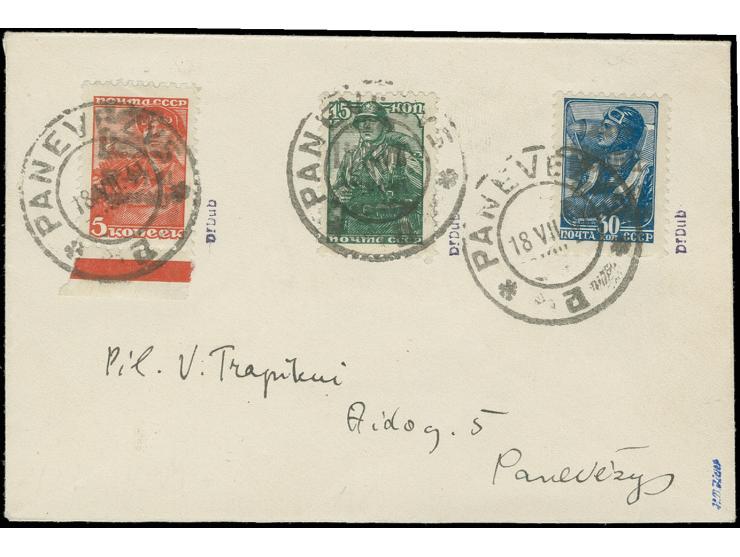 5-30 K. mit Handstempelaufdruck mit Stempel "PANEVEZYS 18.VII.41" auf kleinem beschriftetem Umschlag, Kabinett, Fotoattest Kl