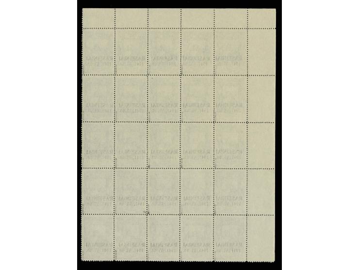 1941, 80 K. schwarz/violett im kompletten 25er-Druckbogen mit Aufdruck von der 1. Druckplatte aus der linken oberen Bogenecke