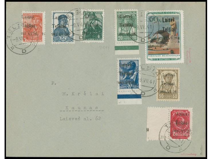 Pavillon 60 K. mit Aufdruckfehler "Text in Type III, Zahlen in Type II" mit Stempel "TELSIAI -9.VII.41" auf beschriftetem Ums