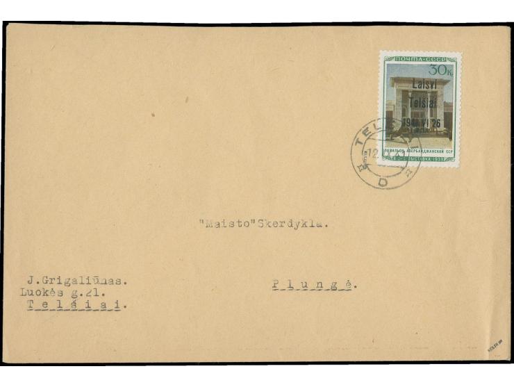 Aserbaidschanische SSR 30 K., Type III mit Stempel "TELSIAI 12.IX.41" auf beschriftetem Umschlag, Kabinett, Fotoattest Klein