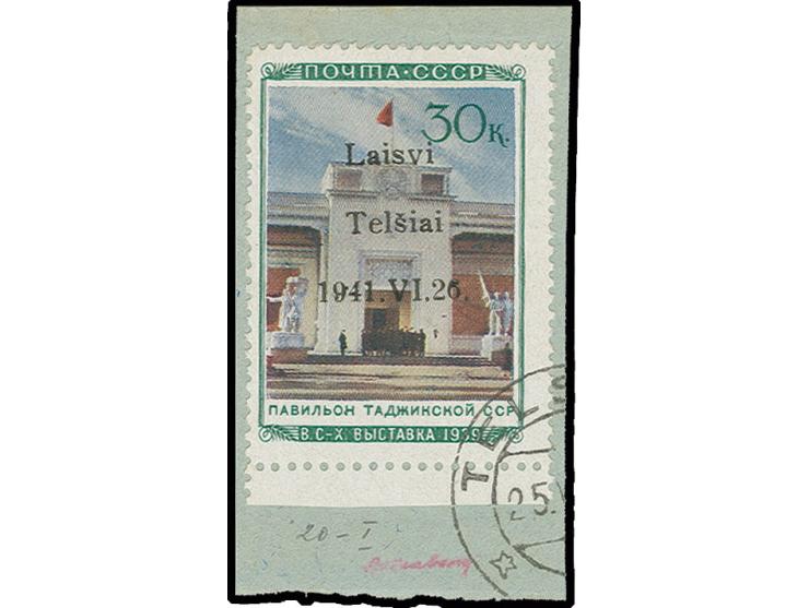 Landwirtschafts-Ausstellung 30 K., Type I mit Unterrand mit Stempel "TELS(IAI) 25..." auf Briefstück, Kabinett, Fotoattest Kr