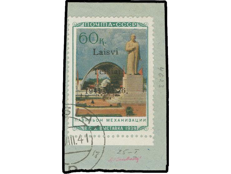 Pavillon 60 K., Type I mit Unterrand mit Stempel "(TEL)SIAI  VIII.41" auf Briefstück, Kabinett, Fotoattest Krischke
