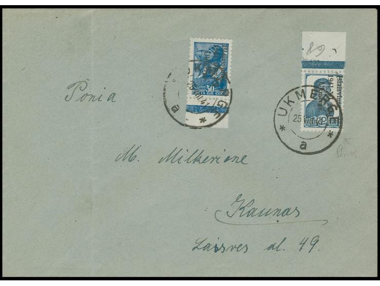 5-30 K. alles Randstücke, mit Stempel "UKMERGE 25  bzw. 26.VIII.41"  auf zwei beschrifteten Umschlägen, jeder Umschlag einmal
