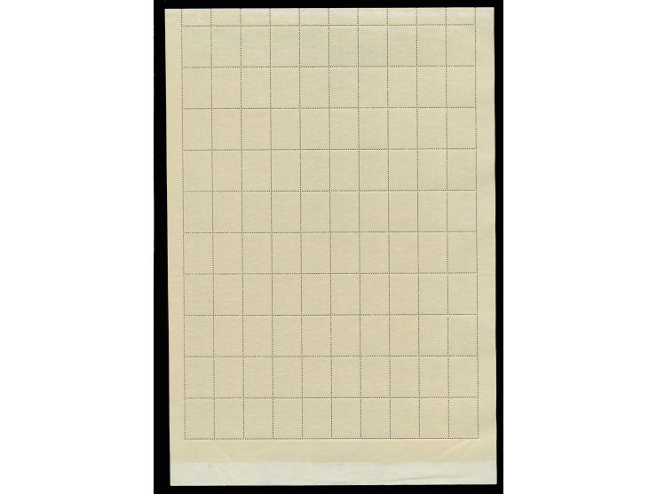 6 L. im kpl. Bogen mit 100 Werten, dabei u.a. Aufdrucktype I auf Feld 44 sowie Aufdruckfehler III, IV, V, VII und IX , 5 Wert