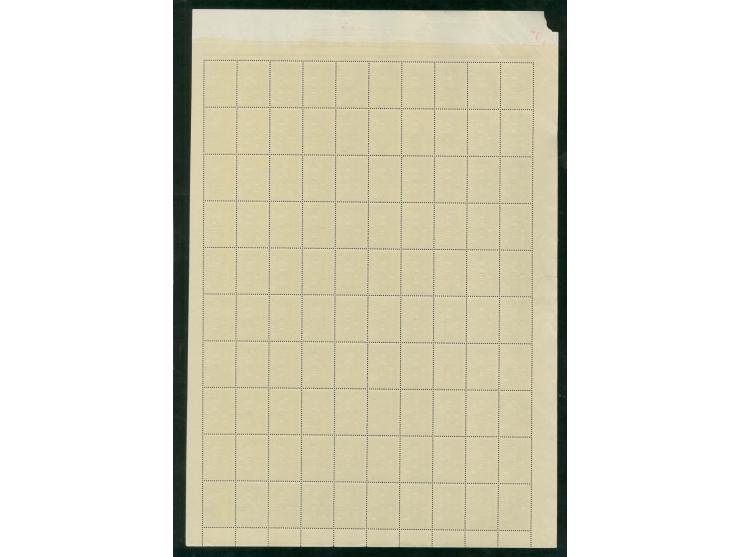 9 L. im kpl. Bogen mit 100 Werten, dabei u.a. Aufdrucktype I auf Feld 44 sowie Aufdruckfehler VI und IX , Bogen einmal senkre