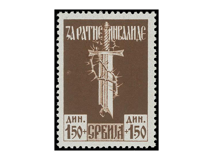 1943, Kriegsinvaliden 1,50 Din. schwarzbraun/braun, postfrisch, Pracht, sign. Krischke BPP