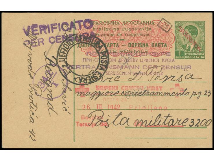1941, Karte 1,50 Din. aus Beograd ohne Aufgabestempel bedarfsgebraucht als KGF-Karte mit Vertrauensmann-Zensur (Type II) und 