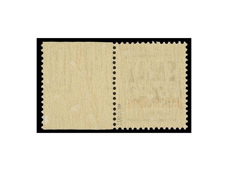 1943, Aufdruck schwarz: 10 C. dunkelbraun mit unüberdrucktem Leerfeld rechts, postfrisch, Kabinett, sehr selten, sign. Ludin 