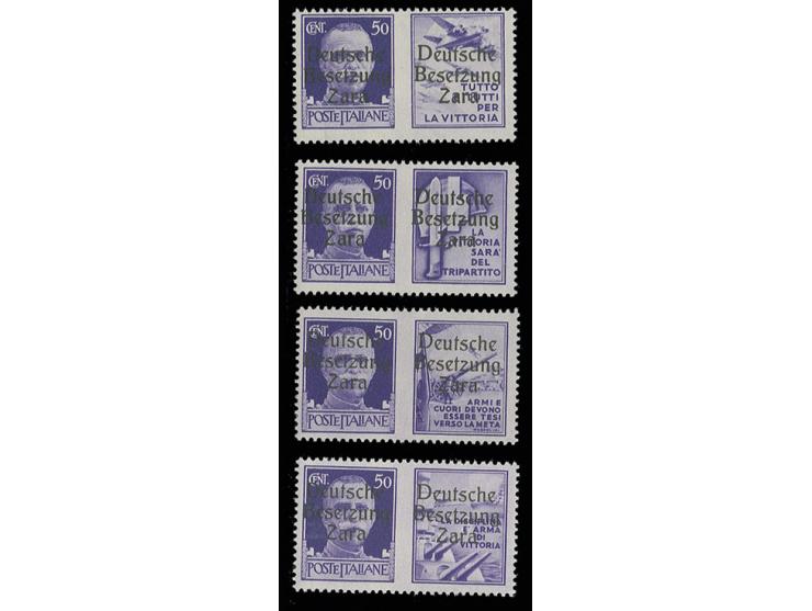 1943, 50 C. mit Propaganda-Nebenfeldern P1-4 kpl., Markenfeld in Aufdrucktype I, Propagandafeld in Type II, postfrisch, Kabin