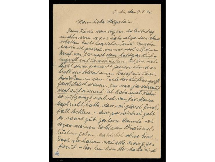 Palmenstempel in Form 13 auf Karte der Fp-Nr. 34951A mit Aufgabestempel vom 9.8.43 nach Saarbrücken, Kabinett, Fotoattest Mai