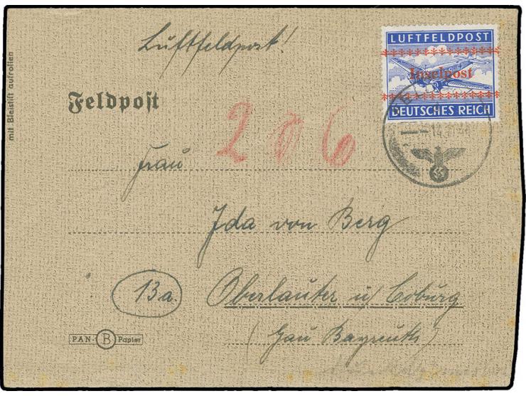 1944, Insel Kreta gezähnt, entwertet mit Feldpoststempel "d 14.11.1944" (Chania) auf Brief nach Coburg, Pracht, Fotoattest Mü