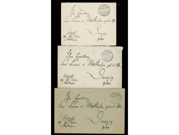 1916, August von Mackensen, preußischer Generalfeldmarschall, 3 eigenhändig beschriftete Umschläge in unterschiedlichen Forma