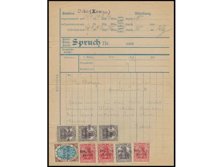 1919, GRENZSCHUTZ-OST: Telegrammformular der Station Deko (Kowno) vom 24.9.1919 nach Frankfurt,  frankkiert mit Nationalversa