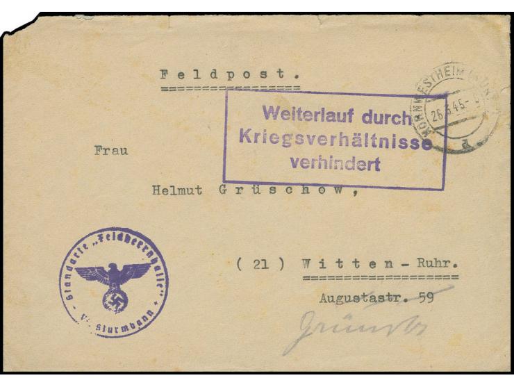 1945, Feldpostbrief mit interessantem Inhalt von "KORNWESTHEIM (WÜRTT) 26.3.45" mit Briefstempel "Standarte "Feldherrnhalle" 