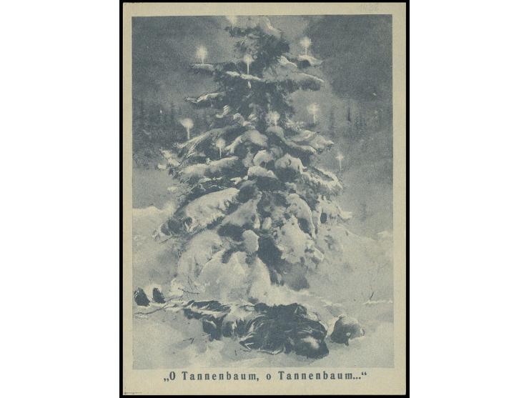 Sowjetische Fälschungen für Deutschland: Propagandakarte " O Tannenbaum" und eingedrucktes Wertzeichen 6 Pfg. Hindenburg, ung