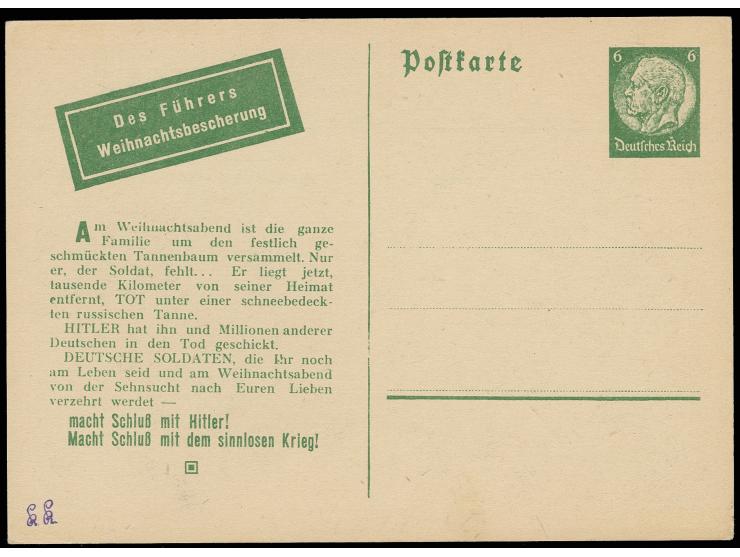 Sowjetische Fälschungen für Deutschland: Propagandakarte " O Tannenbaum" und eingedrucktes Wertzeichen 6 Pfg. Hindenburg, ung
