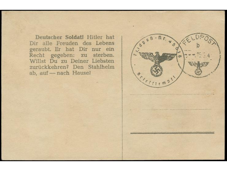 Propagandakarte "Diese glückliche Stunde kann wieder kommen" und eingedruckter Brief und Feldpoststempel, ungebraucht, leicht