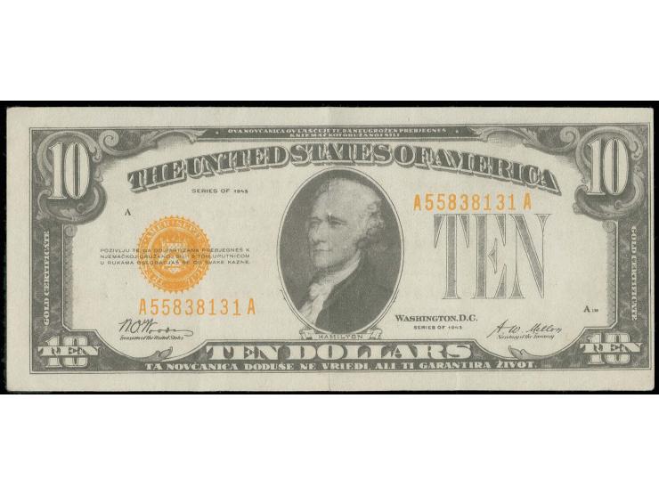 1944, "Ueberläufer-Ausweis" in Form einer US-10-Dollar-Note, ausgegeben von der Propaganda-Standarte "Kurt Eggers", gerichtet