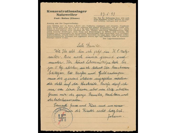 NATZWEILER: 1943, Vordruck-Brief mit innenseitigem Zensurstempel und Aufgabestempel "SCHIRMECK-ROTAU 30.6.43" nach Luxemburg,